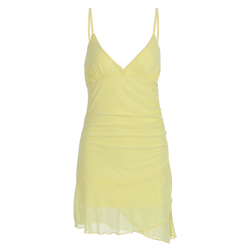 Damen lässiges Strandkleid mit Raffungen und Spaghettiträgern R&B