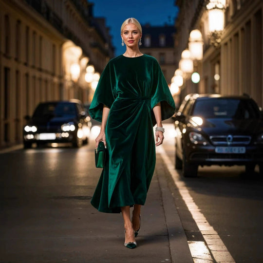 Damen Abendkleid im eleganten Samt-Design mit voluminösen Ärmeln und taillierter Silhouette R&B