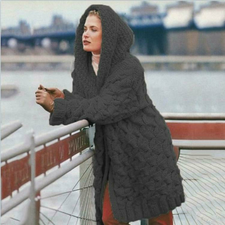 R&B | Langer Strickjacke mit Kapuze