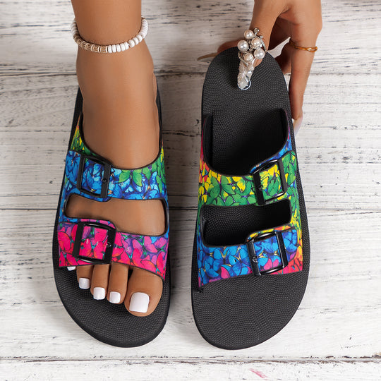 Damen modische Freizeitsandalen mit buntem Blumenmuster R&B