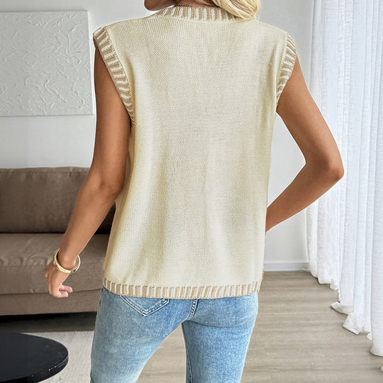 Damen Strickweste mit Knopfleiste und Taschen R&B