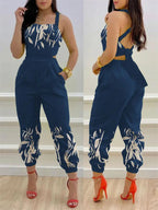 Damen eleganter Jumpsuit mit detailverliR&Btem Blättermotiv R&B