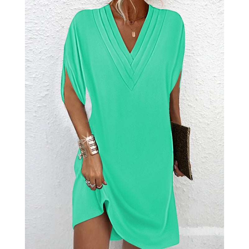 Damen elegantes V-Ausschnitt Kleid mit seitlichen Schlitzen und lässigem Schnitt