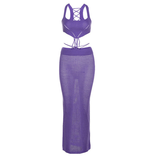 Damen gehäkeltes Crop-Top und Midirock-Set R&B