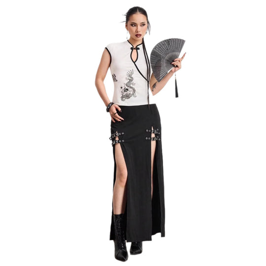 Damen Chinesische Seidenbluse mit kunstvollem Drachenmotiv R&B