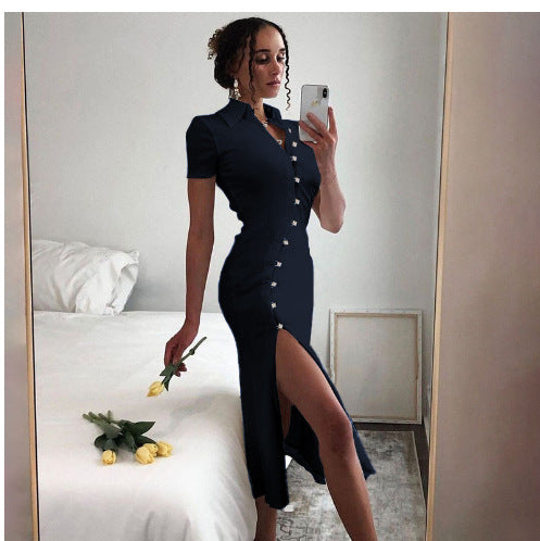 Damen Elegantes Maxikleid mit Knopfverschluss und schickem Schlitz R&B