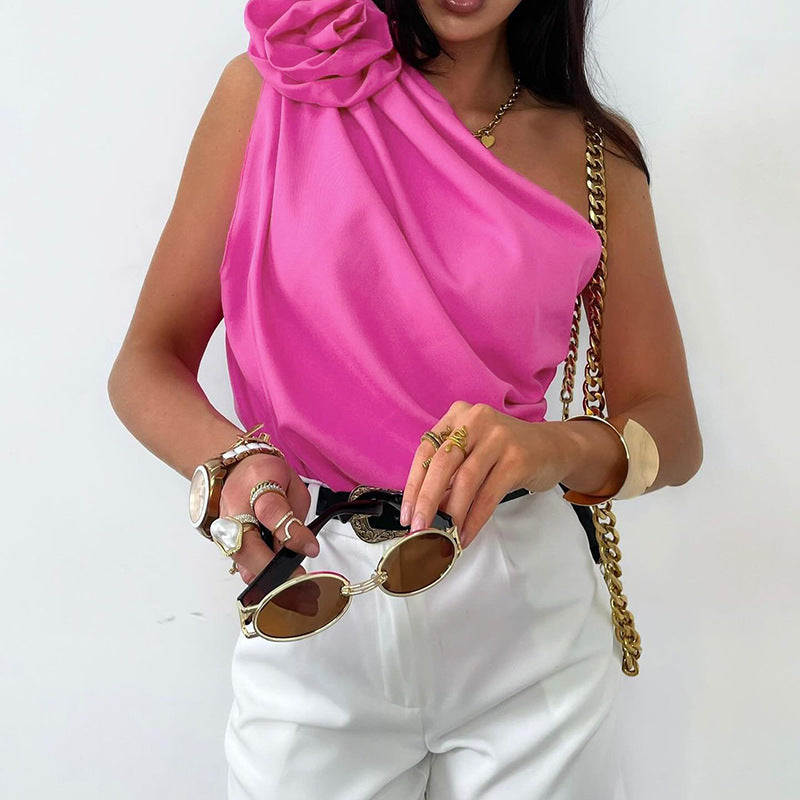 Damen Elegantes One-Shoulder-Top mit voluminösem Rüschen-Detail R&B
