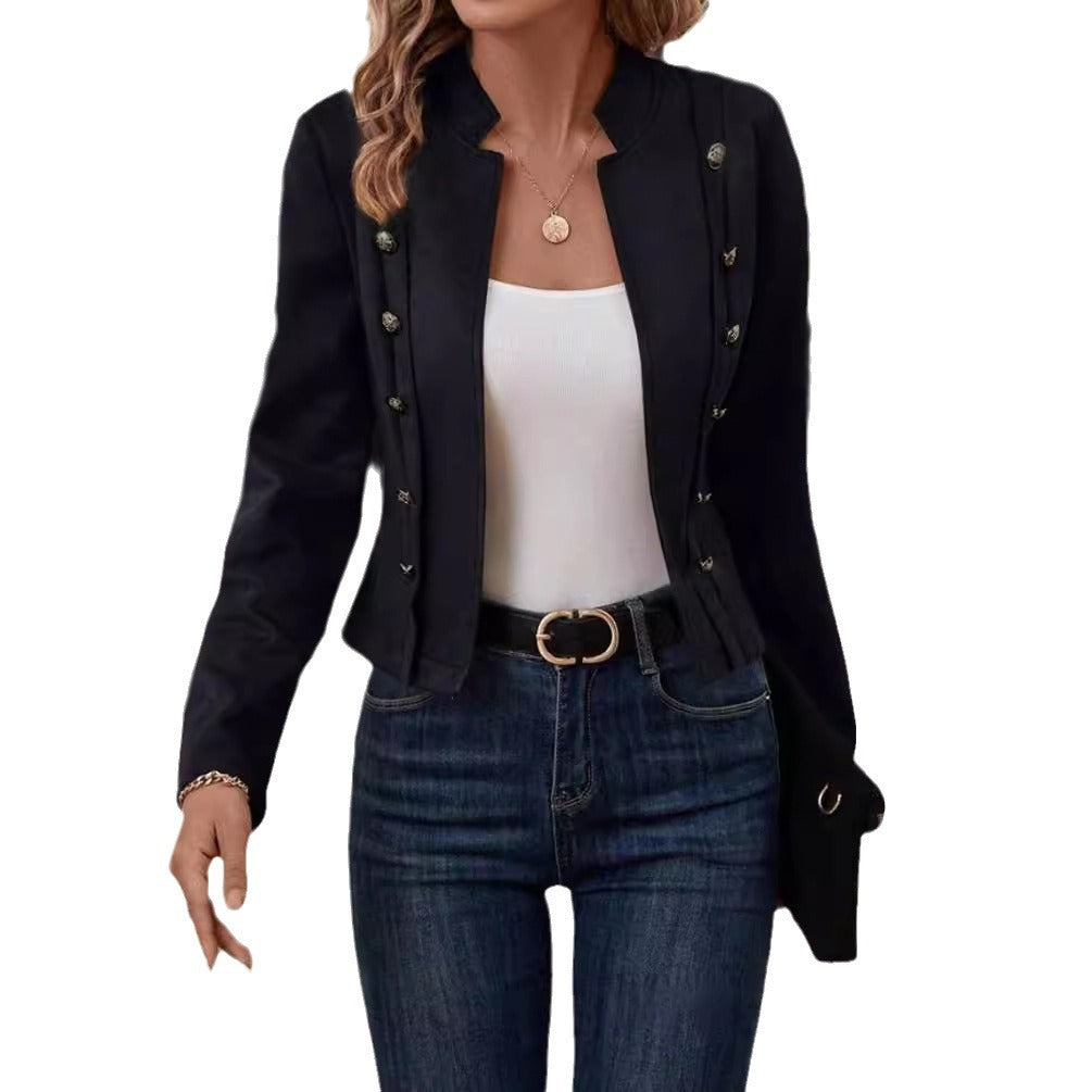 Damen schicke Suede-Jacke mit dekorativen Knöpfen R&B
