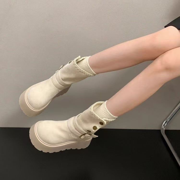 Damen Schicke modische Stiefeletten mit Plateau- und Schnallen-Detail R&B