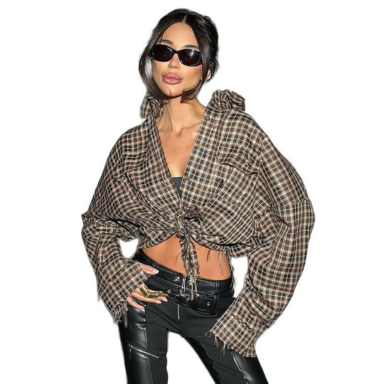 Damen cropped Karo-Bluse R&B