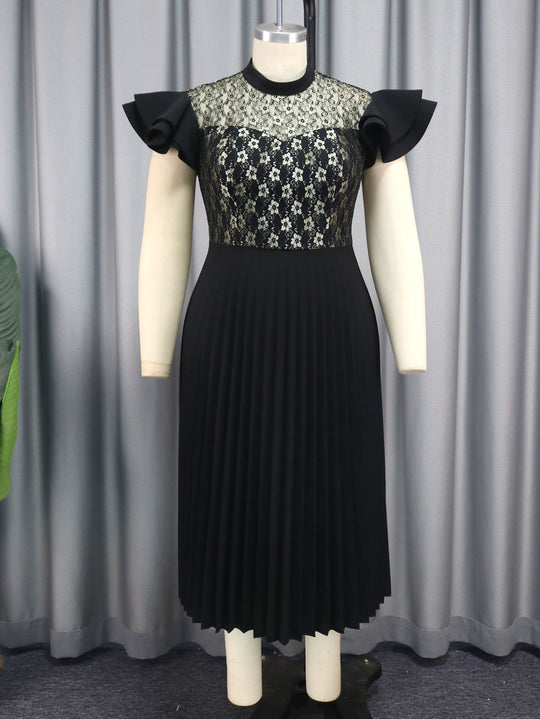 Damen Elegantes Plisseekleid mit floralem Spitzenoberteil R&B
