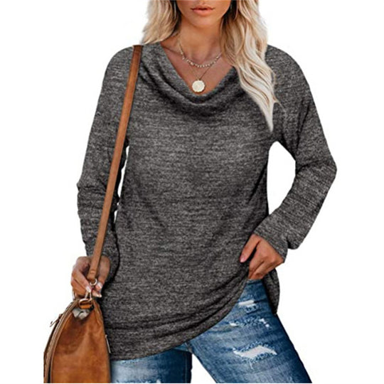 Damen lässiges Langarmshirt mit klassischem Wasserfall-Ausschnitt R&B