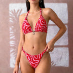 Damen Triangel-Bikini mit floralen Mustern und verstellbaren Bändern R&B