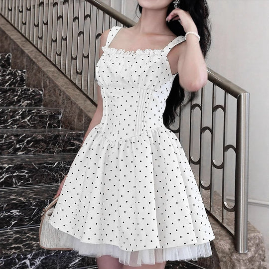 Damen Sommerliches Kleid mit schwingendem Rock und Punktmuster R&B