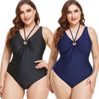 Damen Eleganter Hochgeschnittener Einteiler Badeanzug mit modischem Ringdetail R&B