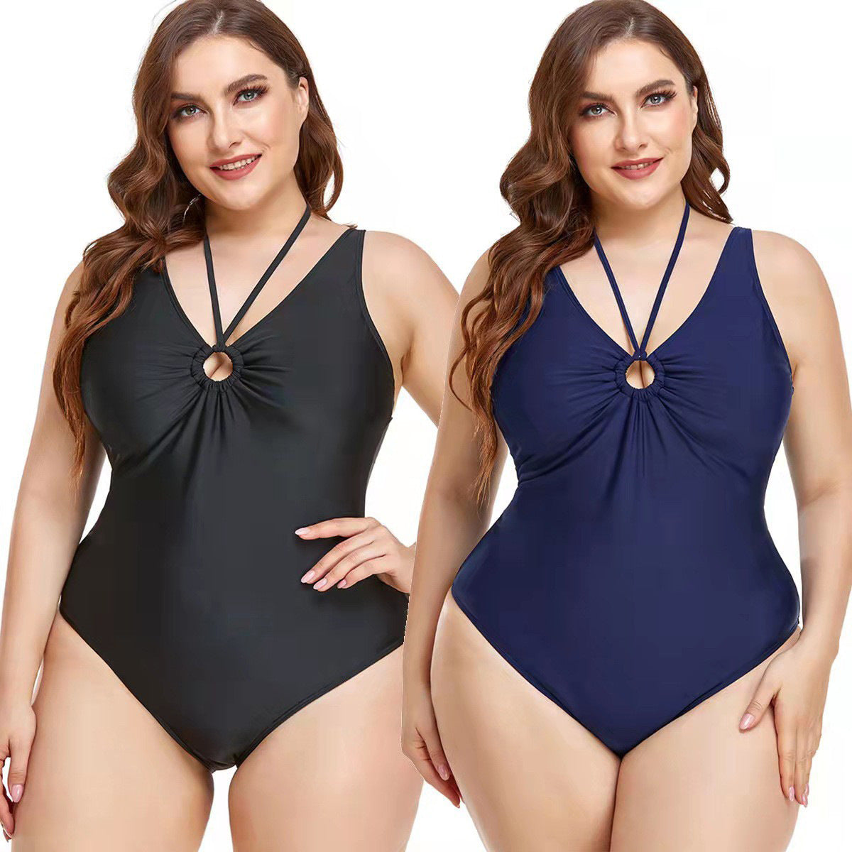 Damen Eleganter Hochgeschnittener Einteiler Badeanzug mit modischem Ringdetail R&B
