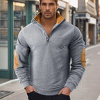 Herren nan Kurzzip-Stehkragenpullover mit Kontrastkragen und Wildleder-Ellenbogenpatches R&B