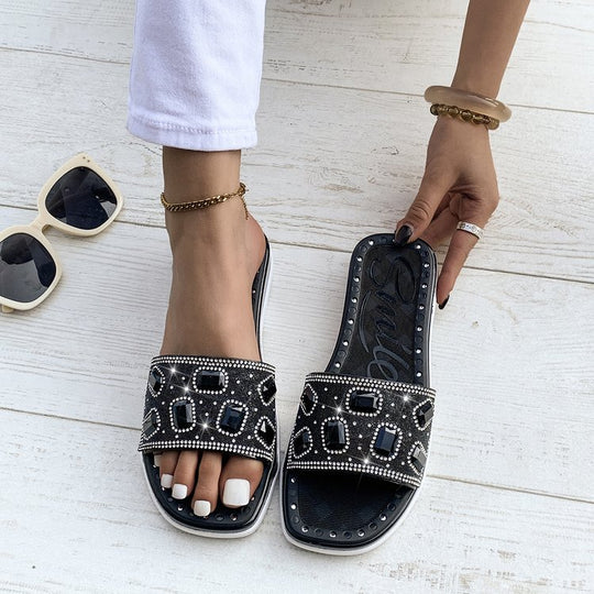 Damen Glitzernde Slides mit eleganter Schmuckapplikation R&B