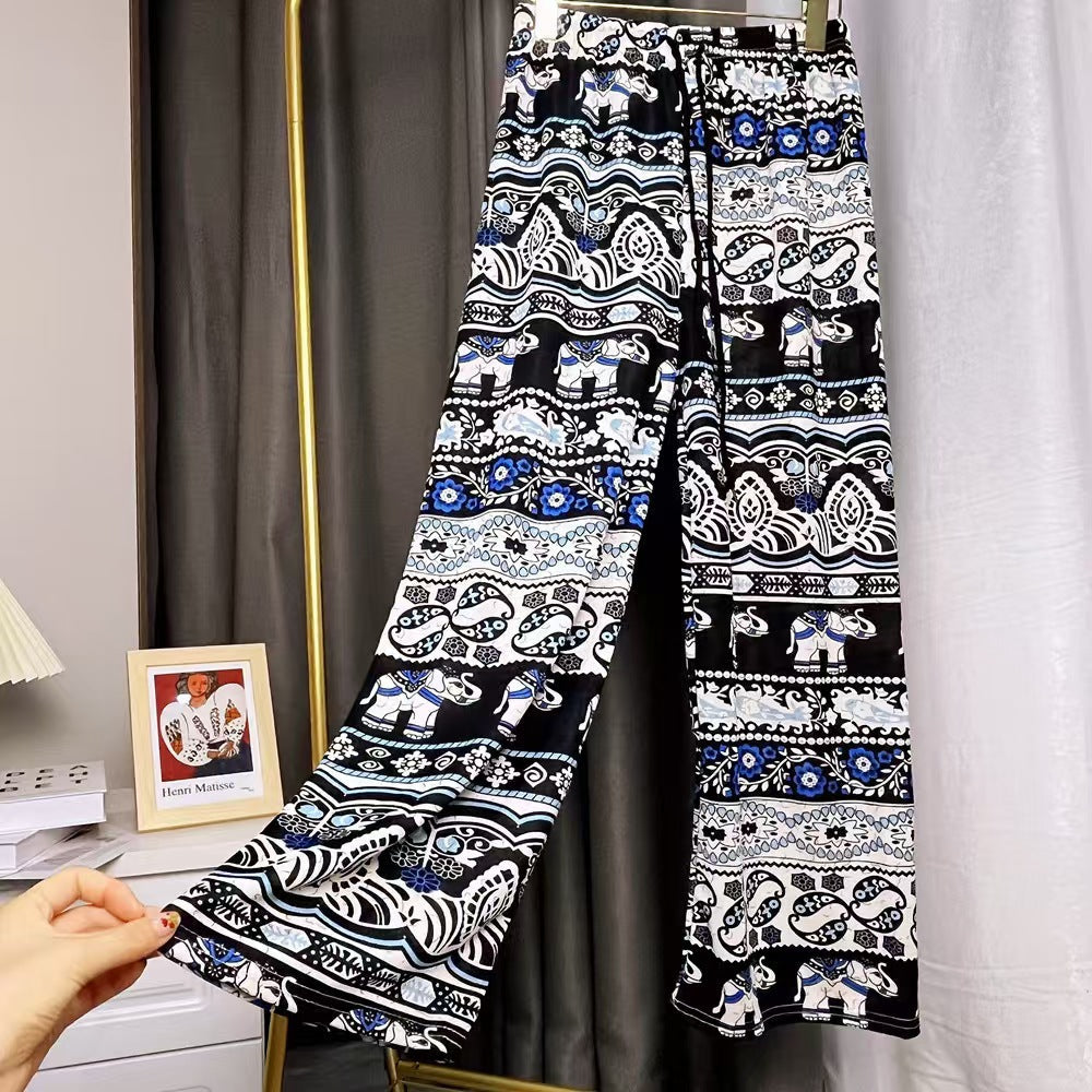 Damen Haremshose mit buntem Elefantenmuster