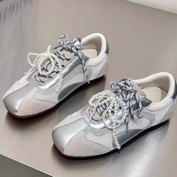 Damen modische Sneaker mit eleganten Perlenakzenten und atmungsaktivem Obermaterial R&B