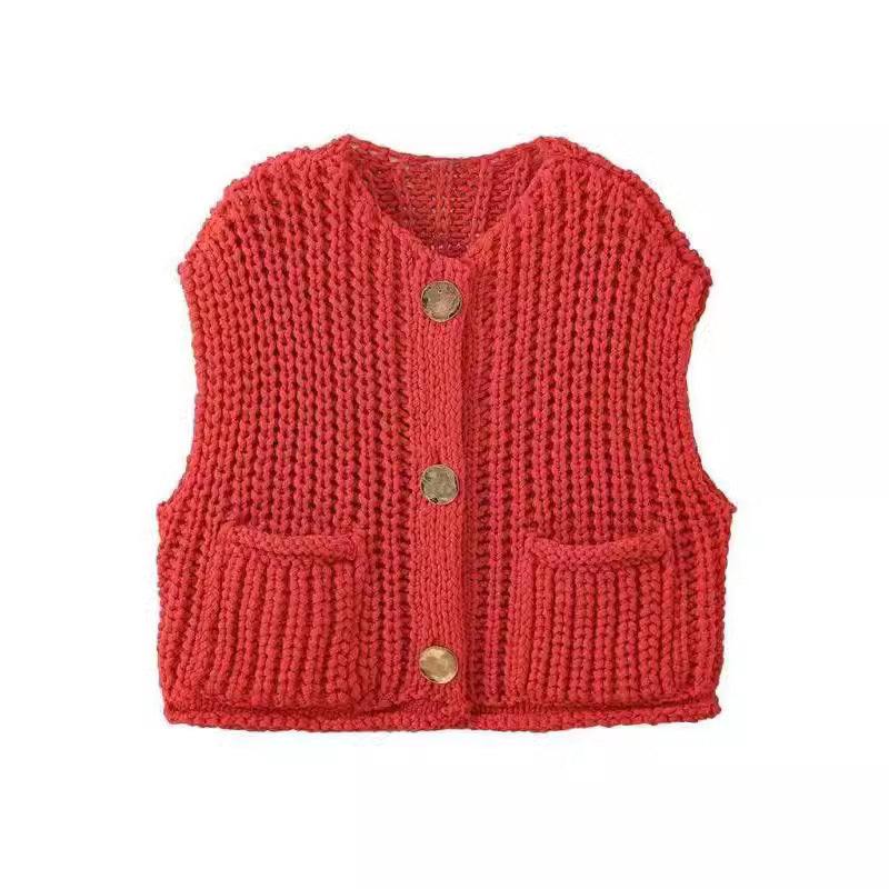 Damen Strickweste mit Knopfdetails und praktischen Taschen R&B