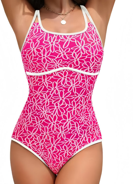 Damen Einteiliger Badeanzug mit floralem Design und hohem Beinausschnitt R&B