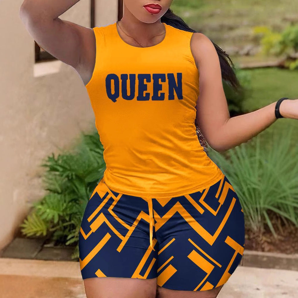 Damen Sportliches Set mit ärmellosem Oberteil und farbenfrohen Shorts R&B