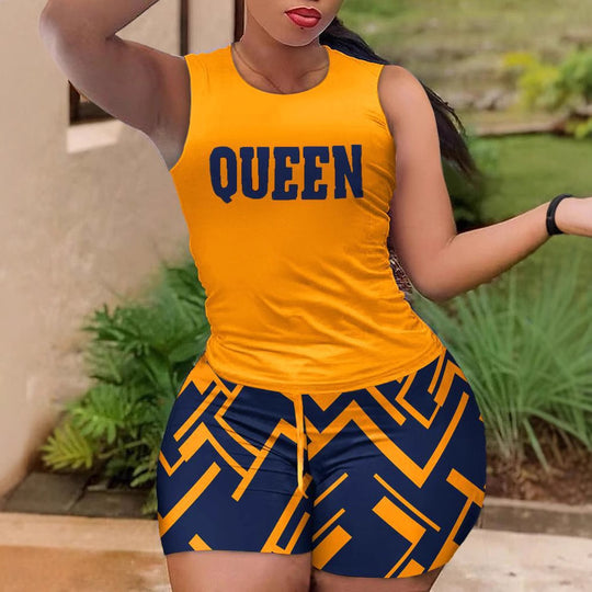 Damen Sportliches Set mit ärmellosem Oberteil und farbenfrohen Shorts R&B