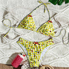 Damen Triangel Bikini mit frischem Karomuster und kontrastierenden Schleifen R&B