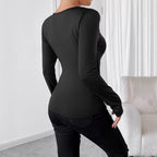 Damen nan asymmetrisches Langarmoberteil mit Cut-Out und goldfarbenen Schmuckknöpfen R&B