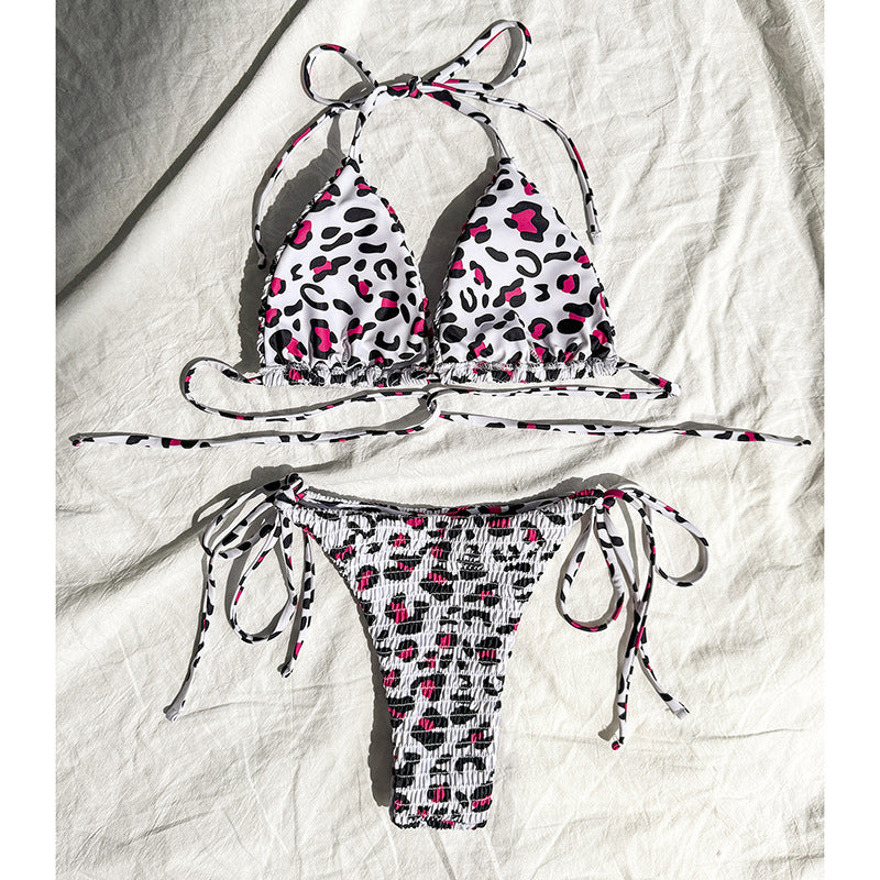 Damen Bunt gemusterter Triangel-Bikini mit verspielten Schnürungen R&B