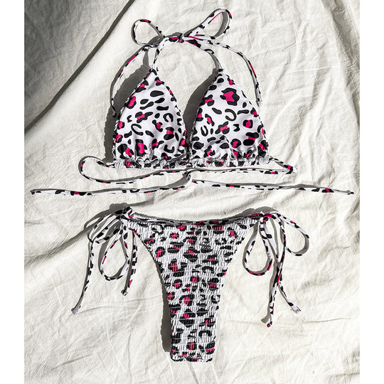 Damen Bunt gemusterter Triangel-Bikini mit verspielten Schnürungen R&B