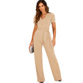 Damen Eleganter Jumpsuit mit Taillengürtel und Puffärmel R&B
