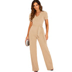 Damen Eleganter Jumpsuit mit Taillengürtel und Puffärmel R&B