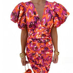 Damen Elegantes Kleid mit Puffärmeln und raffiniertem Schnitt R&B