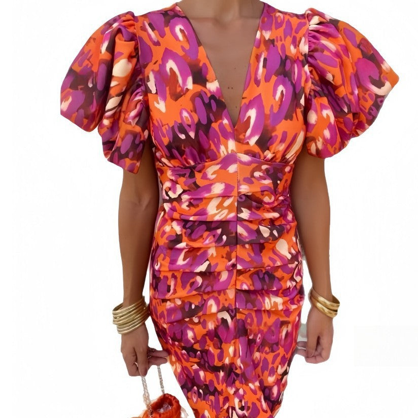 Damen Elegantes Kleid mit Puffärmeln und raffiniertem Schnitt R&B