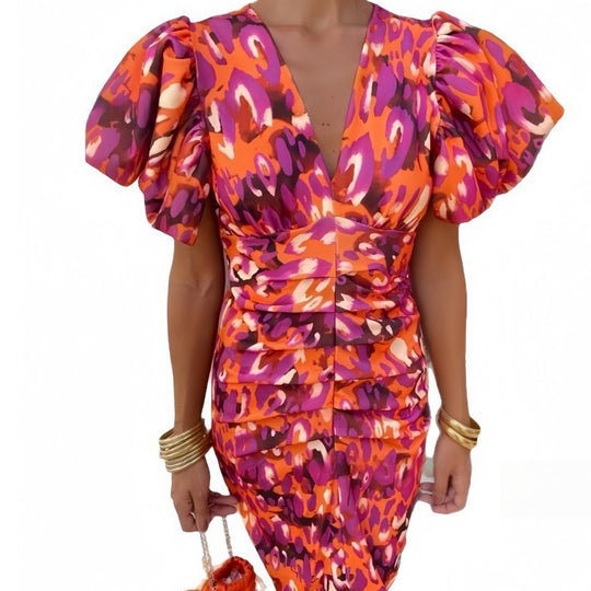 Damen Elegantes Kleid mit Puffärmeln und raffiniertem Schnitt R&B