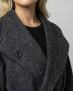 Damen taillierter Wollmix-Mantel mit Bindegürtel und Spitzmanschetten R&B