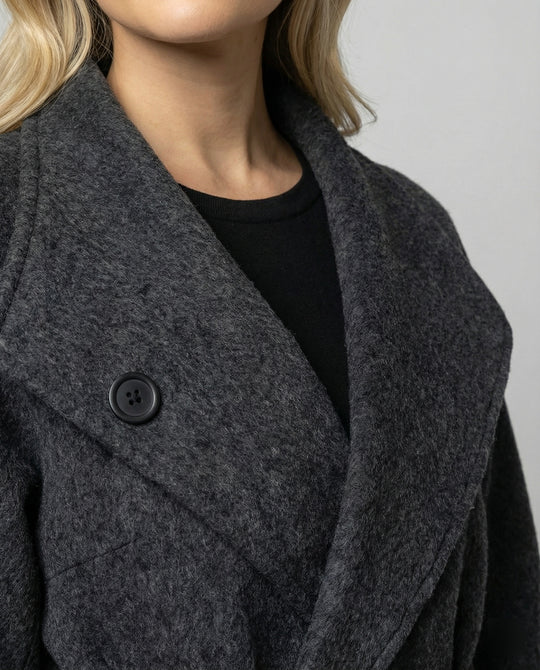 Damen taillierter Wollmix-Mantel mit Bindegürtel und Spitzmanschetten R&B