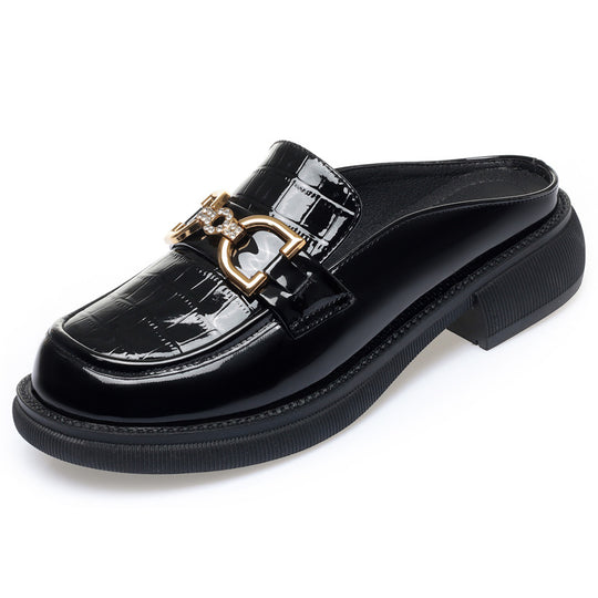 Damen elegante Mokassins mit modisch glänzendem Obermaterial und dekorativem Schmuckdetail R&B
