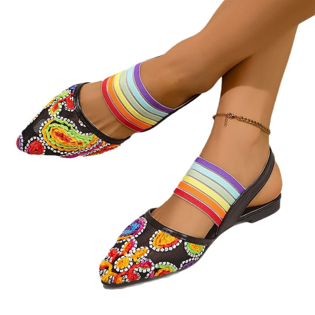 Damen Slipper mit buntem Stickmuster und elastischen Bändern R&B