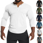 Herren Langarm-Henley-Shirt aus atmungsaktivem Baumwollmix mit Knopfdetails R&B