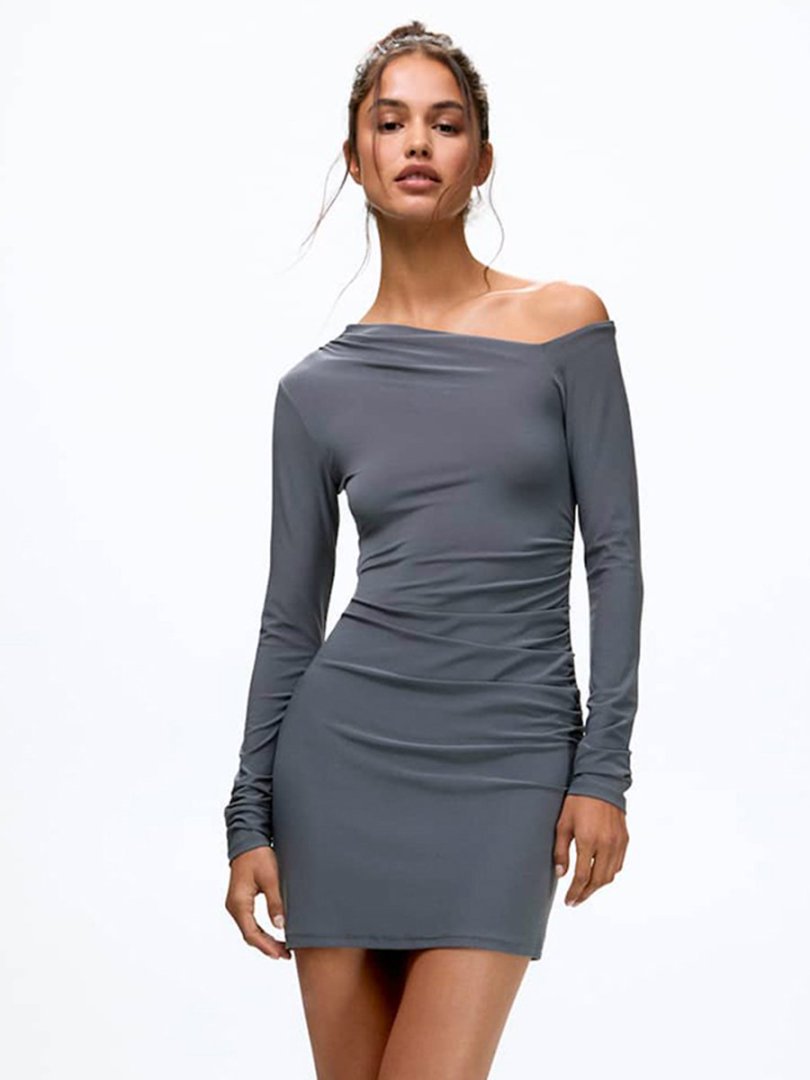 Damen Off-Shoulder Minikleid mit figurformendem Design und eleganter Raffung R&B