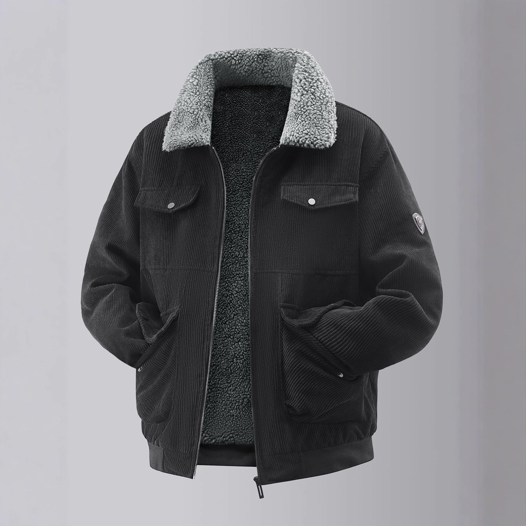 Herren kuschelige Teddy-Fleecejacke mit praktischen Brusttaschen und elastischen Bündchen R&B
