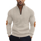 Herren Strickpullover mit modernem Reißverschluss und eleganten Ellbogenpatches R&B