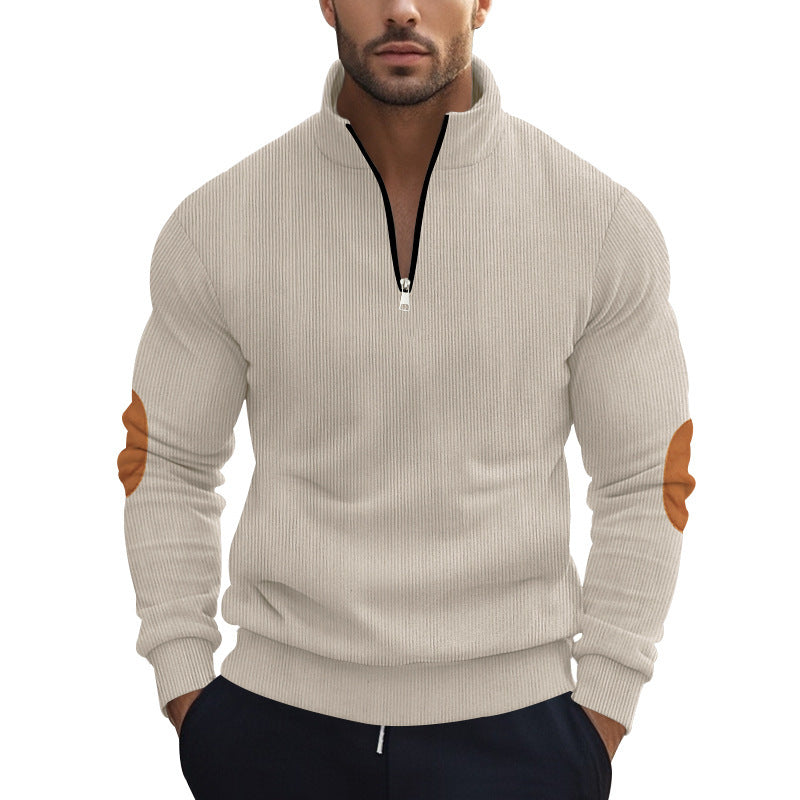 Herren Strickpullover mit modernem Reißverschluss und eleganten Ellbogenpatches R&B
