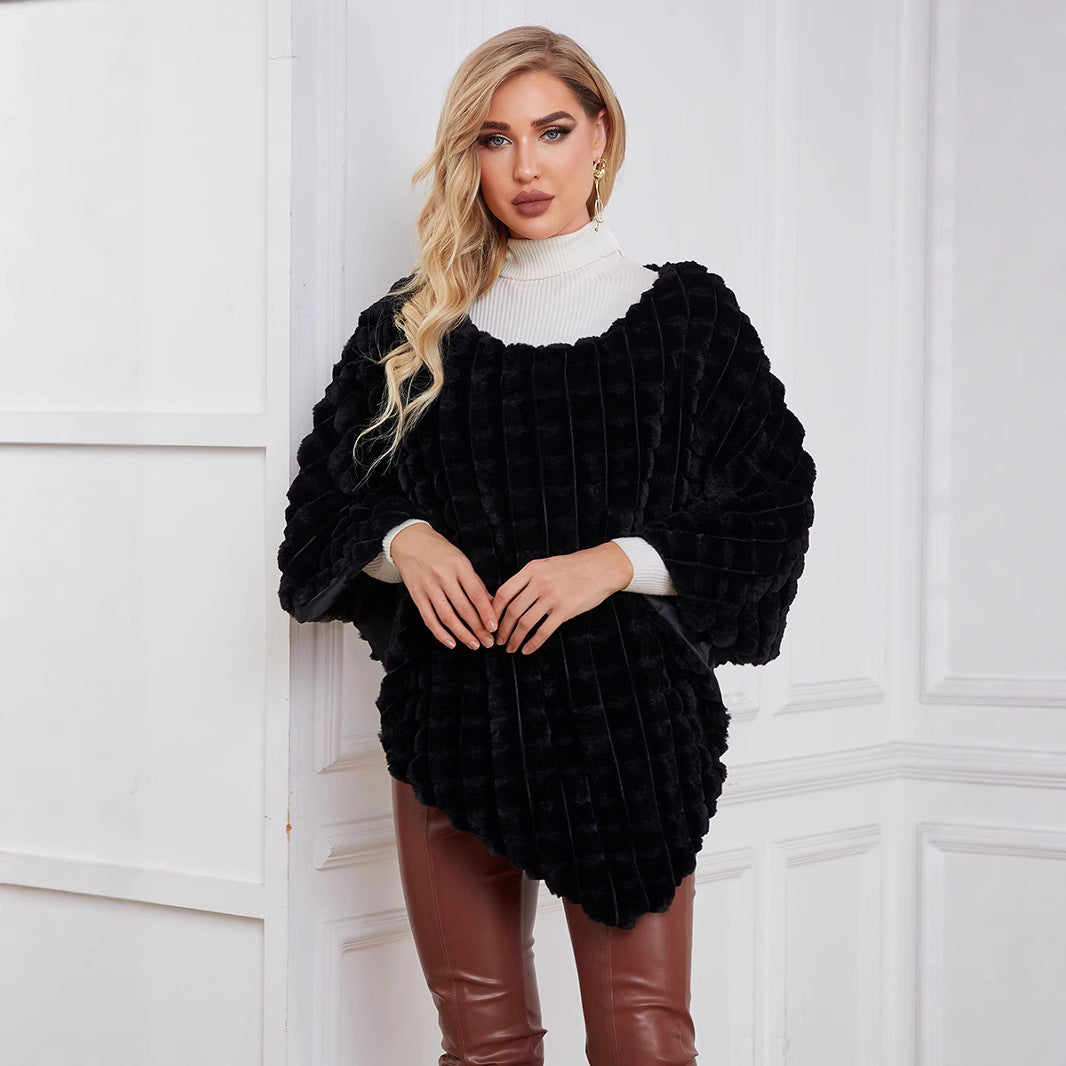 Damen Flauschiger Kunstpelzponcho mit strukturiertem Design und weichem Innenfutter R&B