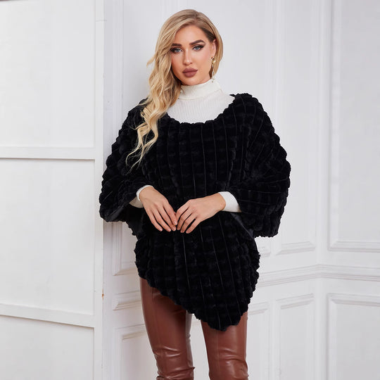 Damen Flauschiger Kunstpelzponcho mit strukturiertem Design und weichem Innenfutter R&B