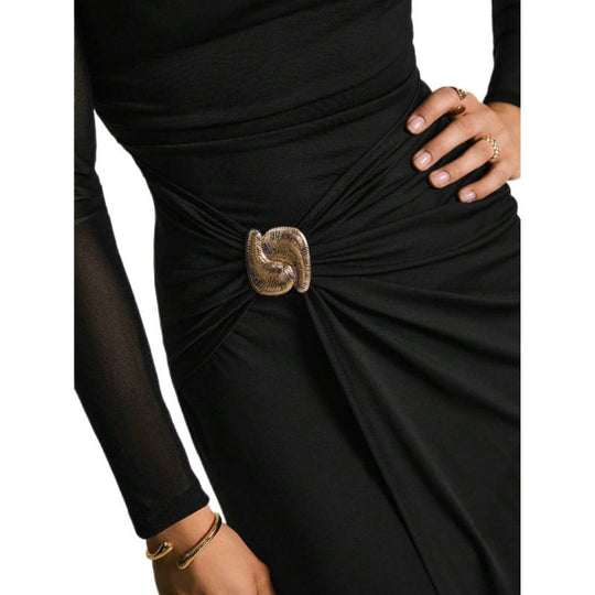 Damen Elegantes Wickelkleid mit transparenten Ärmeln und hohem Schlitz R&B
