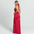 Damen Maxikleid mit tiefem Ausschnitt und Raffungen R&B